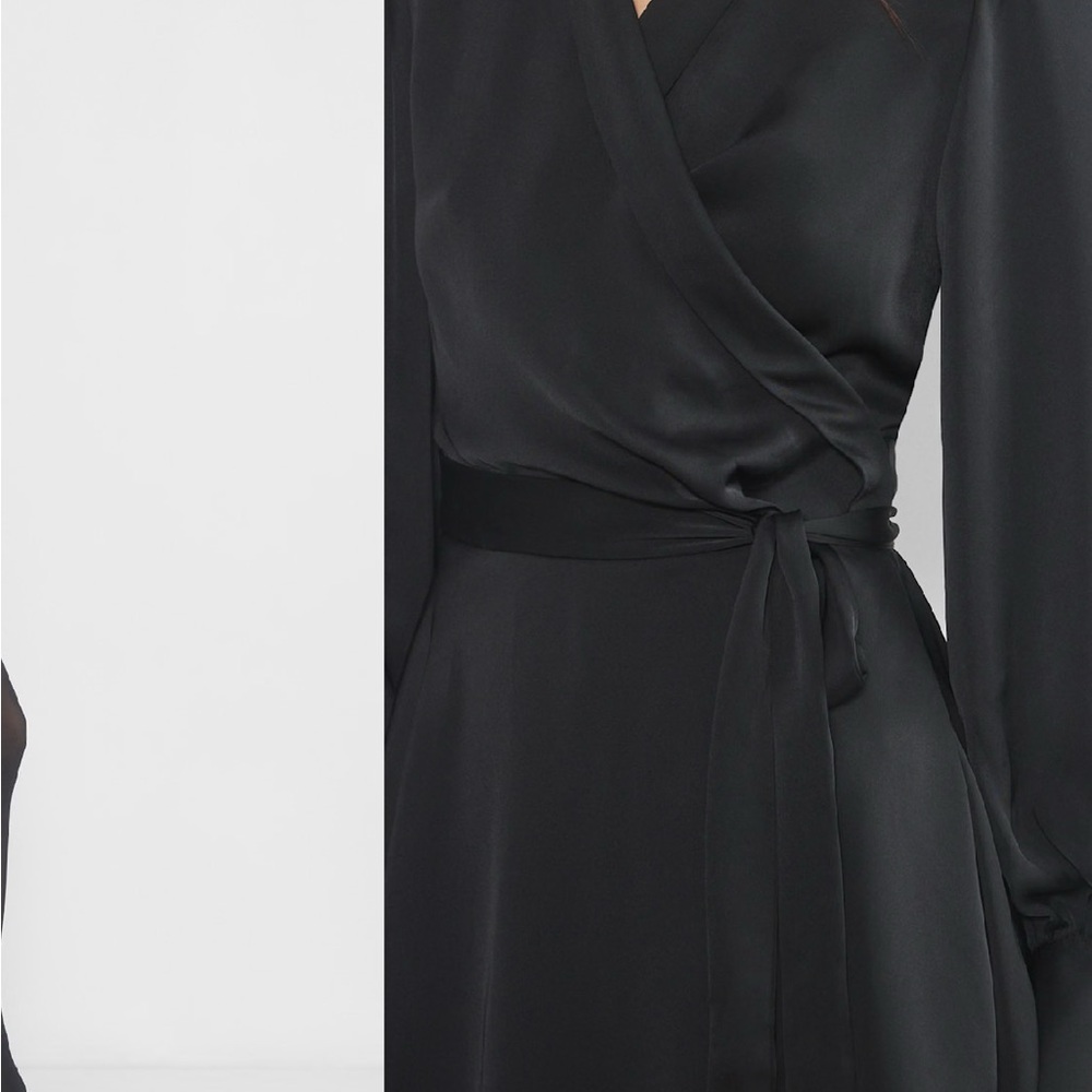 Worn once!! This season Black Satin Wrap Dress - Picture 2 of 6